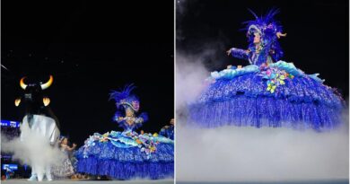 Sinhazinha Valentina Cid ‘flutua’ na arena em apresentação do Caprichoso