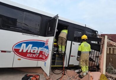 Motorista fica preso às ferragens após micro-ônibus bater em muro